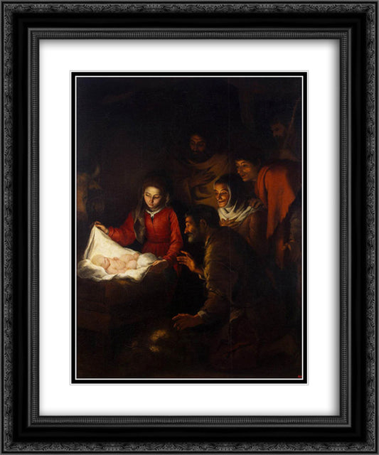 Adoration of the Shepherds 20x24 Black Ornate Wood Framed Art Print Poster with Double Matting by Murillo, Bartolome Esteban