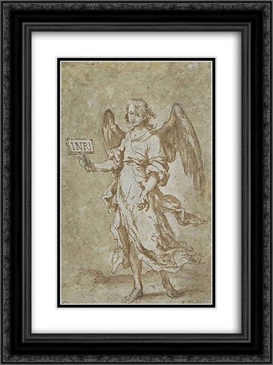 Angel holding registration 18x24 Black Ornate Wood Framed Art Print Poster with Double Matting by Murillo, Bartolome Esteban