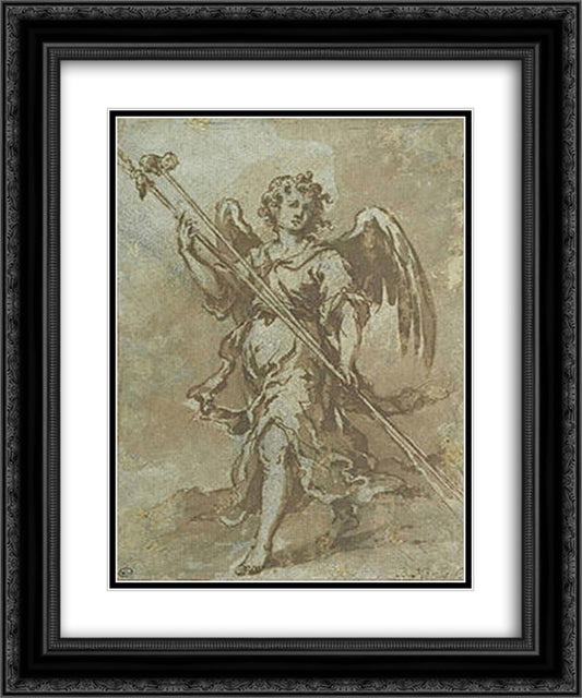 Angel holding the spear and sponge holder 20x24 Black Ornate Wood Framed Art Print Poster with Double Matting by Murillo, Bartolome Esteban