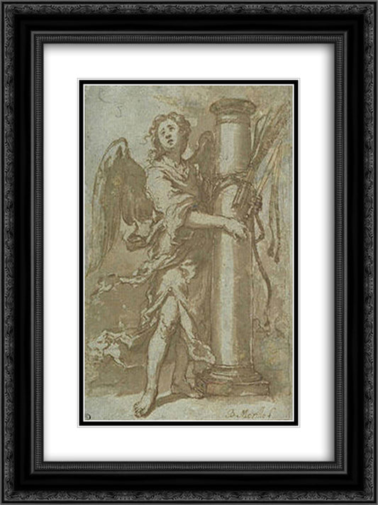 Angel with the instruments of whipping 18x24 Black Ornate Wood Framed Art Print Poster with Double Matting by Murillo, Bartolome Esteban