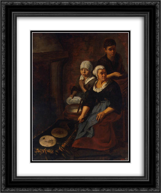 Baking of Flat Cakes 20x24 Black Ornate Wood Framed Art Print Poster with Double Matting by Murillo, Bartolome Esteban