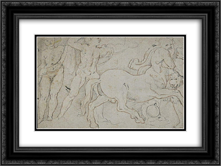 Battle of Centaurs and Greek 24x18 Black Ornate Wood Framed Art Print Poster with Double Matting by Murillo, Bartolome Esteban