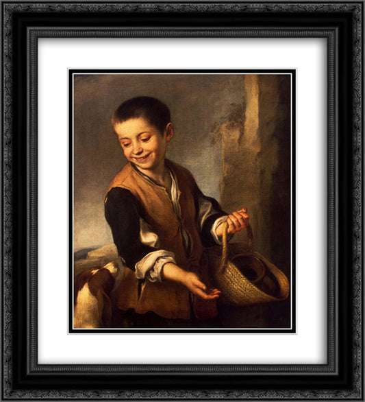 Boy with a Dog 20x22 Black Ornate Wood Framed Art Print Poster with Double Matting by Murillo, Bartolome Esteban