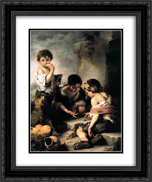 Boys Playing Dice 20x24 Black Ornate Wood Framed Art Print Poster with Double Matting by Murillo, Bartolome Esteban