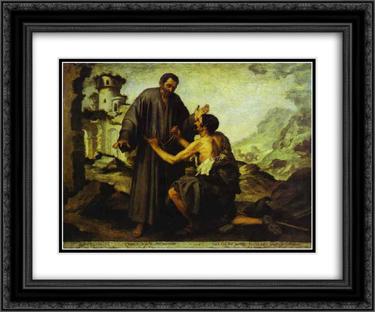 Brother Juniper and the Beggar 24x20 Black Ornate Wood Framed Art Print Poster with Double Matting by Murillo, Bartolome Esteban