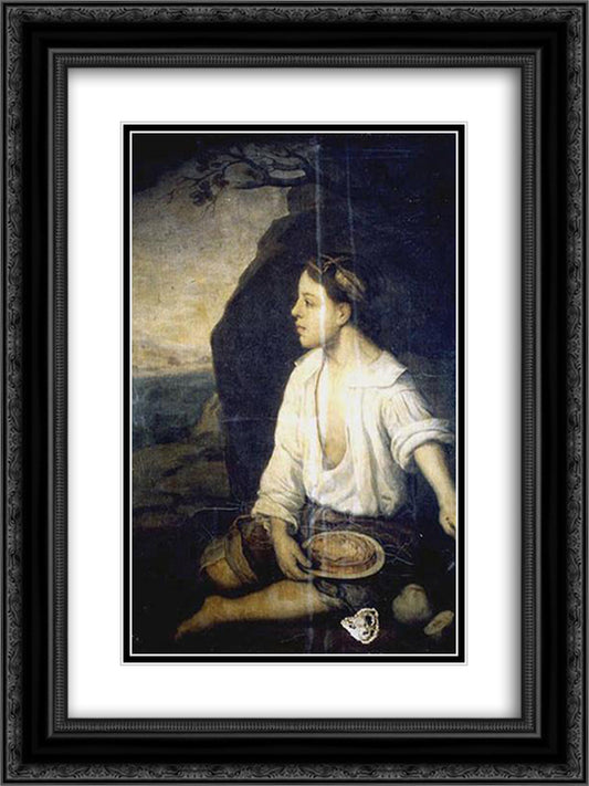 Child sitting 18x24 Black Ornate Wood Framed Art Print Poster with Double Matting by Murillo, Bartolome Esteban