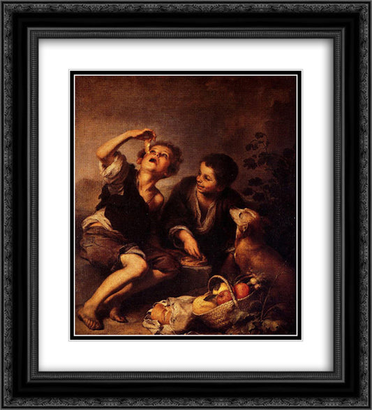 Children Eating a Pie 20x22 Black Ornate Wood Framed Art Print Poster with Double Matting by Murillo, Bartolome Esteban