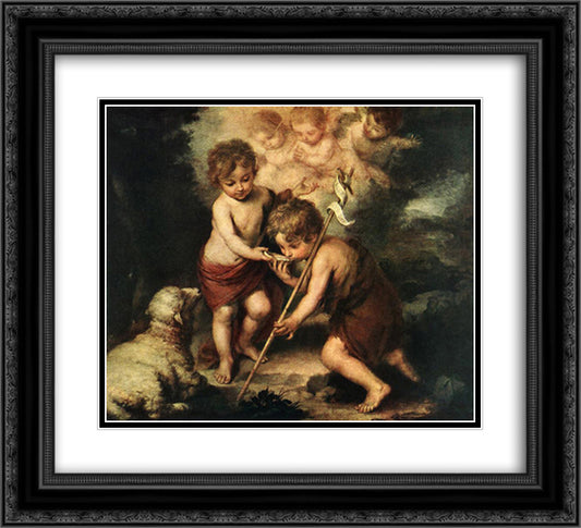 Children with Shell 22x20 Black Ornate Wood Framed Art Print Poster with Double Matting by Murillo, Bartolome Esteban