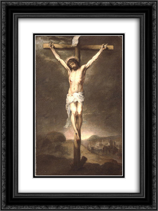 Christ on the Cross 18x24 Black Ornate Wood Framed Art Print Poster with Double Matting by Murillo, Bartolome Esteban