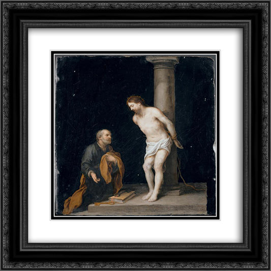 Christ The Column 20x20 Black Ornate Wood Framed Art Print Poster with Double Matting by Murillo, Bartolome Esteban