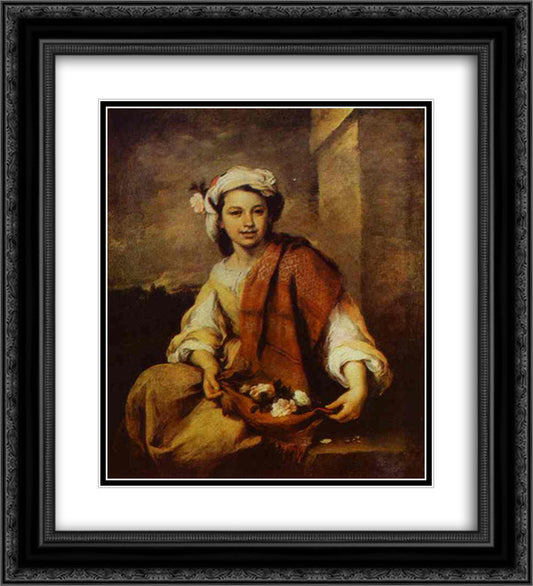 Flower Seller 20x22 Black Ornate Wood Framed Art Print Poster with Double Matting by Murillo, Bartolome Esteban
