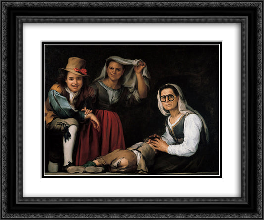 Four Figures on a Step 24x20 Black Ornate Wood Framed Art Print Poster with Double Matting by Murillo, Bartolome Esteban