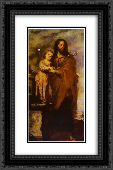 Joseph with Infant Chris 16x24 Black Ornate Wood Framed Art Print Poster with Double Matting by Murillo, Bartolome Esteban