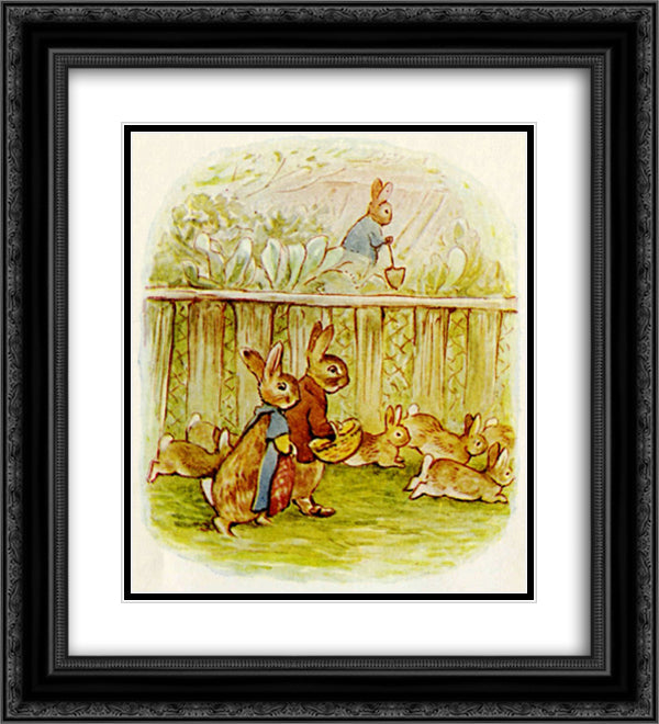 Benjamin and Flopsy Bunny 20x22 Black Ornate Wood Framed Art Print Poster with Double Matting by Potter, Beatrix