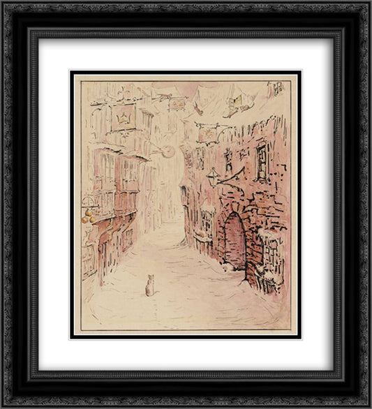 Simpkin in the Snowy Street 20x22 Black Ornate Wood Framed Art Print Poster with Double Matting by Potter, Beatrix