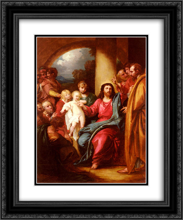 Christ Showing A Little Child As The Emblem Of Heaven 20x24 Black Ornate Wood Framed Art Print Poster with Double Matting by West, Benjamin