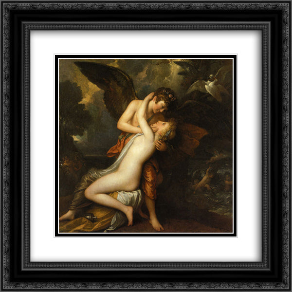 Cupid and Psyche 20x20 Black Ornate Wood Framed Art Print Poster with Double Matting by West, Benjamin