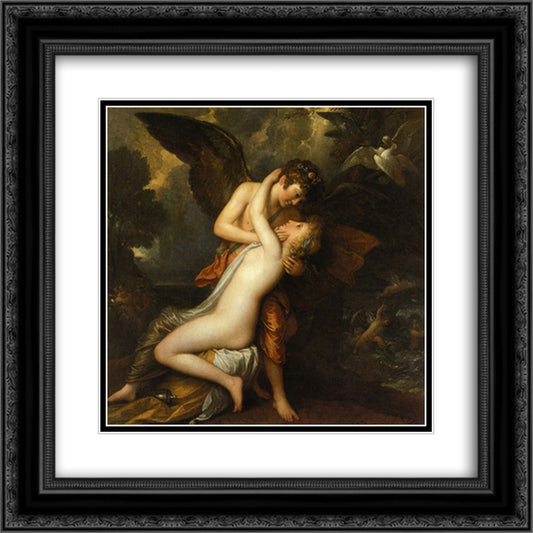 Cupid and Psyche 20x20 Black Ornate Wood Framed Art Print Poster with Double Matting by West, Benjamin