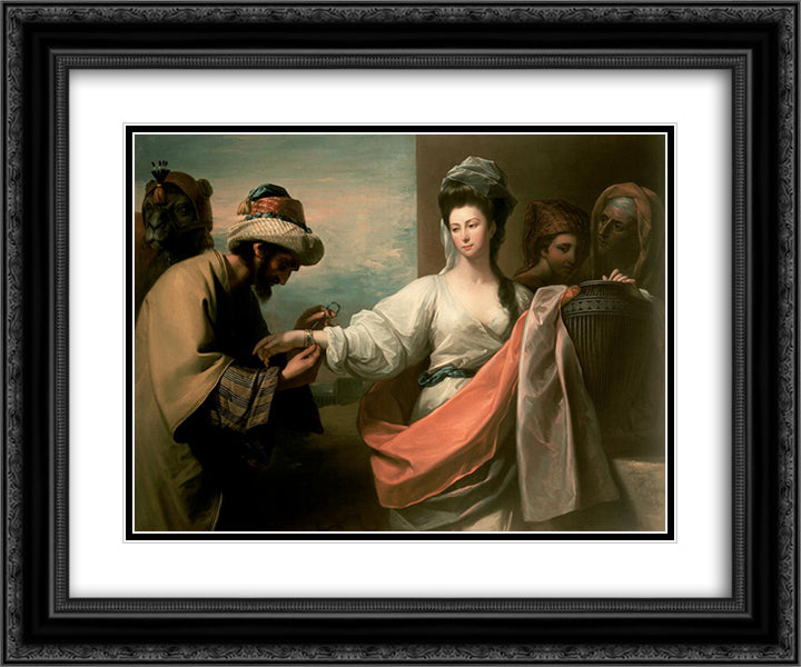 Isaac's servant trying the bracelet on Rebecca's arm 24x20 Black Ornate Wood Framed Art Print Poster with Double Matting by West, Benjamin