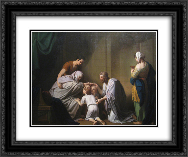 Jacob Blessing Ephraim and Manasseh 24x20 Black Ornate Wood Framed Art Print Poster with Double Matting by West, Benjamin