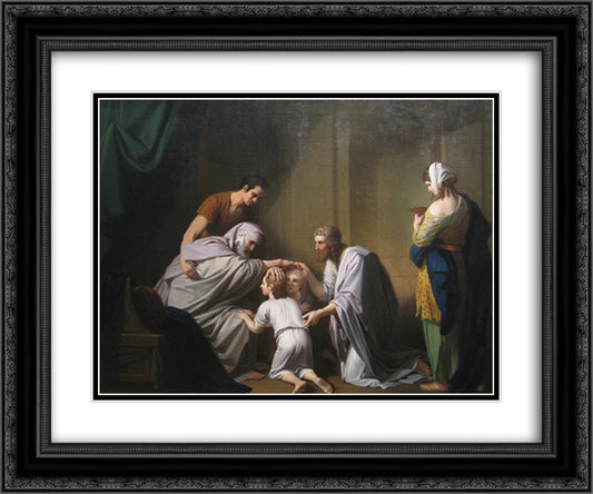 Jacob Blessing Ephraim and Manasseh 24x20 Black Ornate Wood Framed Art Print Poster with Double Matting by West, Benjamin