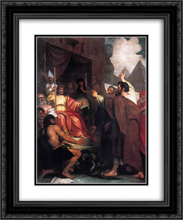 Moses and Aaron before Pharaoh 20x24 Black Ornate Wood Framed Art Print Poster with Double Matting by West, Benjamin