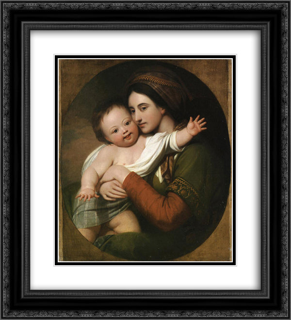 Mrs. Benjamin West and Her Son Raphael 20x22 Black Ornate Wood Framed Art Print Poster with Double Matting by West, Benjamin