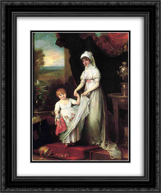 Mrs. Thomas Keyes and Her Daughter 20x24 Black Ornate Wood Framed Art Print Poster with Double Matting by West, Benjamin