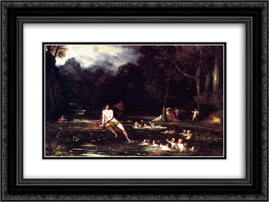 Narcissus and Echo 24x18 Black Ornate Wood Framed Art Print Poster with Double Matting by West, Benjamin