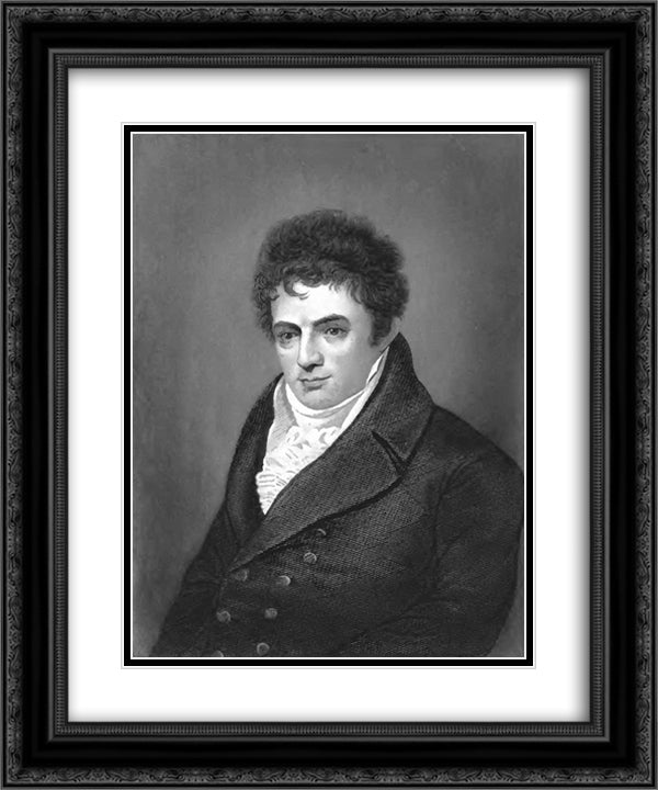 Portrait engraving of Robert Fulton, steamboat innovator 20x24 Black Ornate Wood Framed Art Print Poster with Double Matting by West, Benjamin