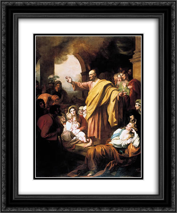 St. Peter Preaching at Pentecost 20x24 Black Ornate Wood Framed Art Print Poster with Double Matting by West, Benjamin