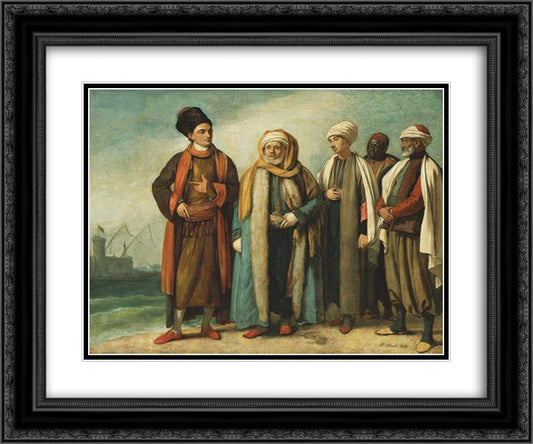 The Ambassador from Tunis with His Attendants as He Appeared in England in 1781 24x20 Black Ornate Wood Framed Art Print Poster with Double Matting by West, Benjamin