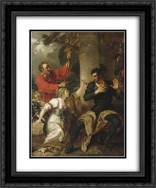 The Damsel and Orlando 20x24 Black Ornate Wood Framed Art Print Poster with Double Matting by West, Benjamin