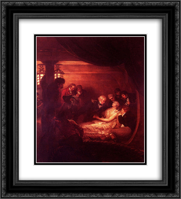 The Death Of Nelson 20x22 Black Ornate Wood Framed Art Print Poster with Double Matting by West, Benjamin