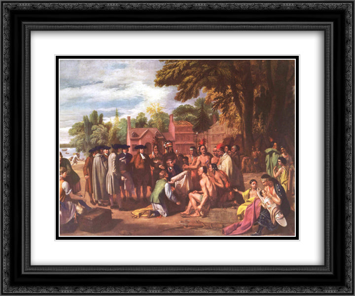 The Treaty of Penn with the Indians 24x20 Black Ornate Wood Framed Art Print Poster with Double Matting by West, Benjamin