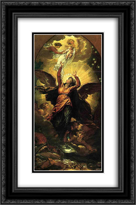 The Woman Clothed with the Sun Fleeth from the Persecution of the Dragon 16x24 Black Ornate Wood Framed Art Print Poster with Double Matting by West, Benjamin