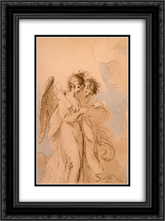 Two Angels Singing 18x24 Black Ornate Wood Framed Art Print Poster with Double Matting by West, Benjamin