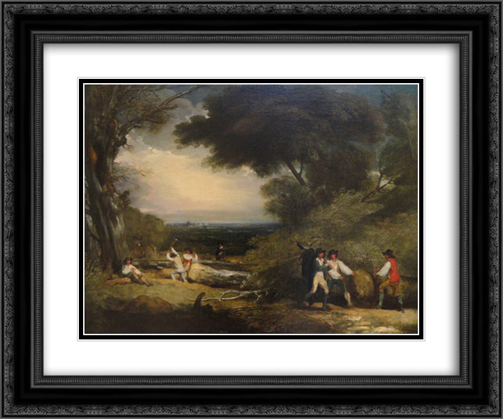 Woodcutters in Windsor Park 24x20 Black Ornate Wood Framed Art Print Poster with Double Matting by West, Benjamin