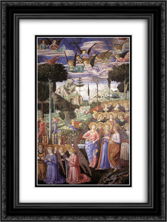 Angels Worshipping 18x24 Black Ornate Wood Framed Art Print Poster with Double Matting by Gozzoli, Benozzo
