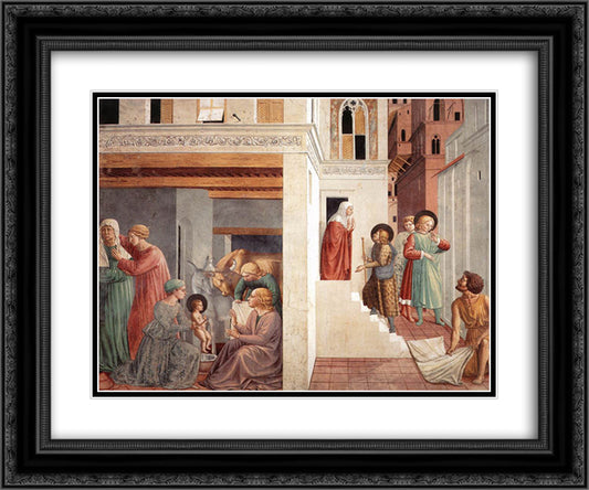 Birth of St. Francis, Prophecy of the Birth by a Pilgrim, Homage of the Simple Man 24x20 Black Ornate Wood Framed Art Print Poster with Double Matting by Gozzoli, Benozzo