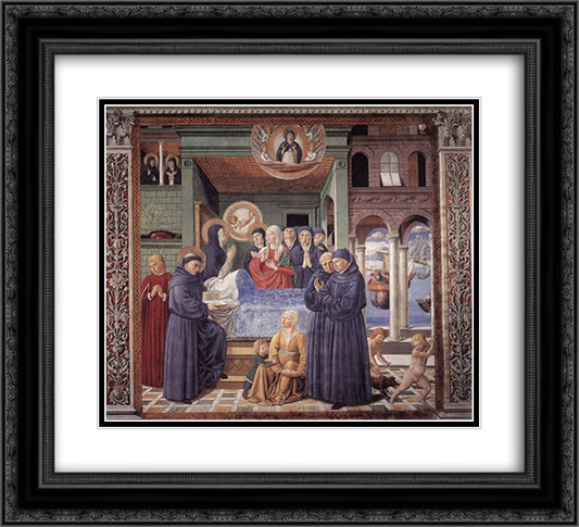 Death of St. Monica 22x20 Black Ornate Wood Framed Art Print Poster with Double Matting by Gozzoli, Benozzo