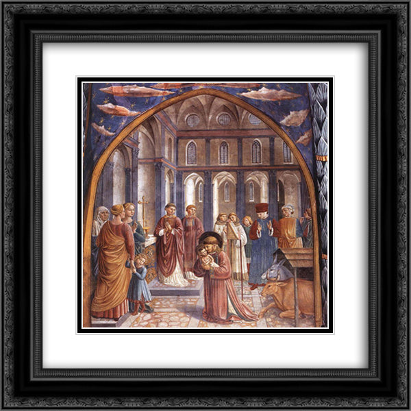 Establishment of the Manger at Greccio 20x20 Black Ornate Wood Framed Art Print Poster with Double Matting by Gozzoli, Benozzo