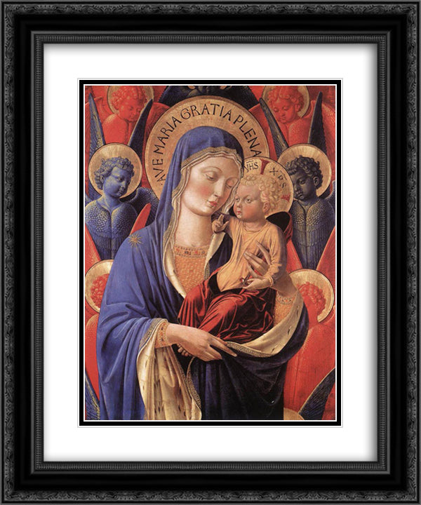 Madonna and Child 20x24 Black Ornate Wood Framed Art Print Poster with Double Matting by Gozzoli, Benozzo