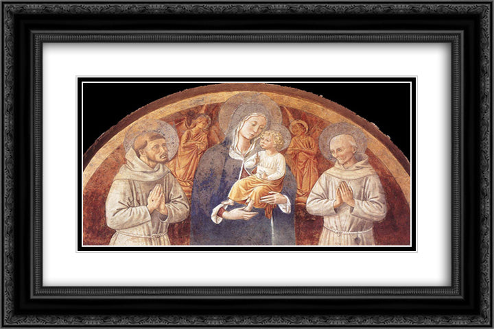 Madonna and Child between St. Francis and St. Bernardine of Siena 24x16 Black Ornate Wood Framed Art Print Poster with Double Matting by Gozzoli, Benozzo