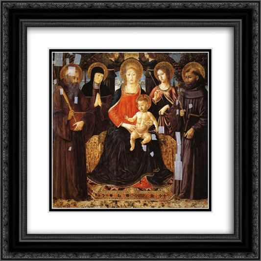 Madonna and Child Enthroned Among St. Benedict, St. Scholastica, St. Ursula and St. John Gualberto 20x20 Black Ornate Wood Framed Art Print Poster with Double Matting by Gozzoli, Benozzo