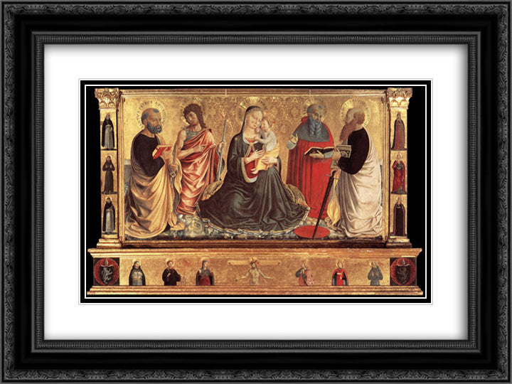 Madonna and Child with Sts John the Baptist, Peter, Jerome, and Paul 24x18 Black Ornate Wood Framed Art Print Poster with Double Matting by Gozzoli, Benozzo