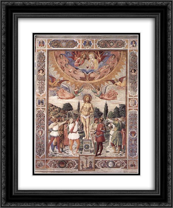 Martyrdom of St. Sebastian 20x24 Black Ornate Wood Framed Art Print Poster with Double Matting by Gozzoli, Benozzo