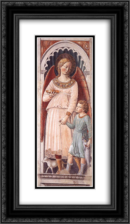 Raphael and Tobias 14x24 Black Ornate Wood Framed Art Print Poster with Double Matting by Gozzoli, Benozzo