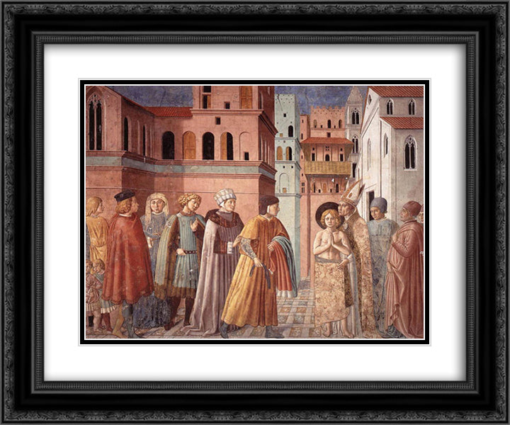 Renunciation of Worldly Goods and The Bishop of Assisi Dresses St. Francis 24x20 Black Ornate Wood Framed Art Print Poster with Double Matting by Gozzoli, Benozzo