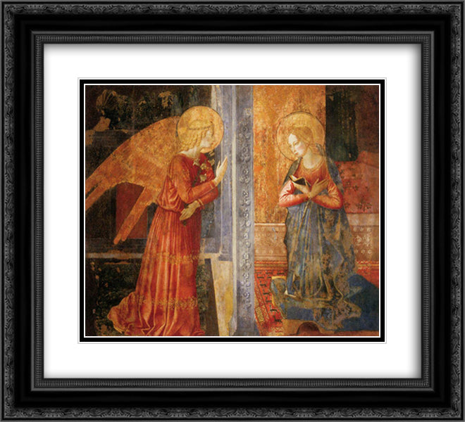 San Domenico Annunciation 22x20 Black Ornate Wood Framed Art Print Poster with Double Matting by Gozzoli, Benozzo